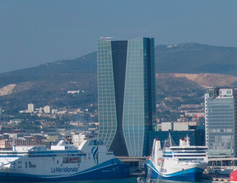 Le siège de la CMA CGM à Marseille. Mai 2023. Crédit : Patrick Gherdoussi/Divergence Images